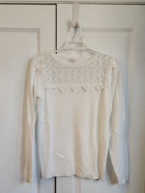 White Eyelet Yoke Crewneck Sweater